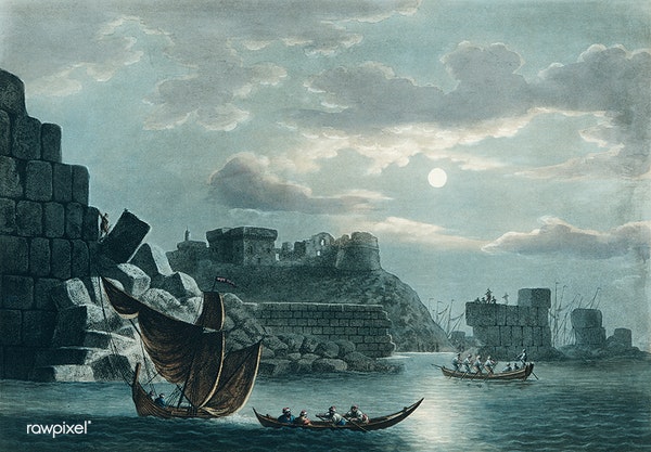 The Island of Tortosa from Views in the Ottoman Dominions, in Europe, in Asia, and some of the Mediterranean islands (1810) illustrated by Luigi Mayer (1755-1803). (Credit: public domain CC0 image ID : 328649)